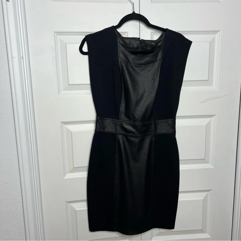 dress with leather panels Women's Shape Black Faux Leather Ruched Panel Mini Dress